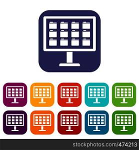 Desktop of computer with folders icons set vector illustration in flat style In colors red, blue, green and other. Desktop of computer with folders icons set