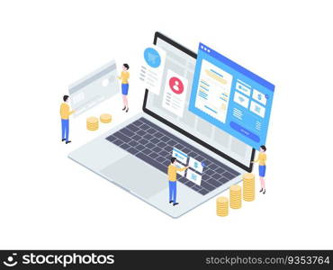 Desktop Payment Isometric Illustration. Suitable for Mobile App, Website, Banner, Diagrams, Infographics, and Other Graphic Assets.