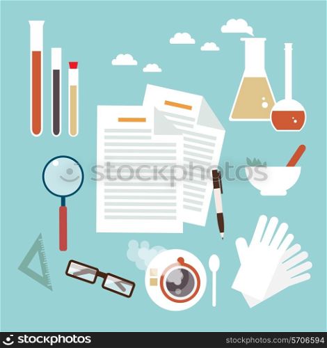 desktop scientist chemist illustration