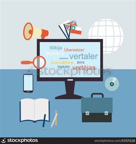 desktop translator illustration. Flat modern style vector design