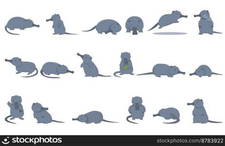 Desman icons set cartoon vector. Beast animal. Fur capybara. Desman icons set cartoon vector. Beast animal
