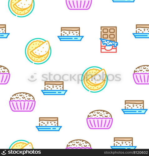 Dessert Delicious Food Vector Seamless Pattern Color Line Illustration. Dessert Delicious Food Vector Seamless Pattern