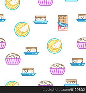 Dessert Delicious Food Vector Seamless Pattern Color Line Illustration. Dessert Delicious Food Vector Seamless Pattern