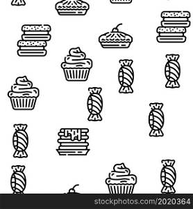 Dessert Delicious Food Vector Seamless Pattern Thin Line Illustration. Dessert Delicious Food Vector Seamless Pattern