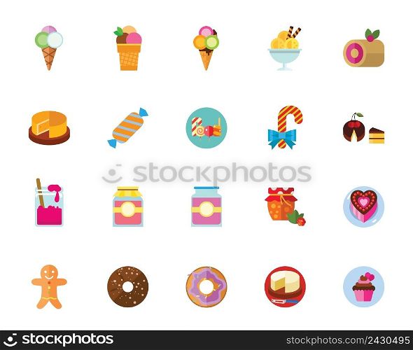 Dessert icon set. Can be used for topics like sweets, unhealthy eating, cooking, confectionary, festive table, children party treatment. Dessert icon set