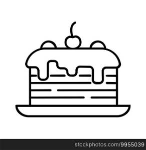 Dessert icon vector in outline style isolated on the white background. Cake, tort with charry on plate.. Dessert icon vector in outline style isolated on the white background. Cake, tort with charry.