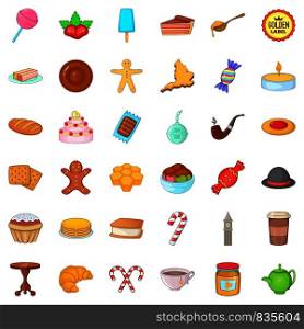 Dessert icons set. Cartoon style of 36 dessert vector icons for web isolated on white background. Dessert icons set, cartoon style