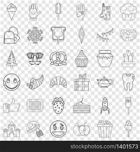 Dessert icons set. Outline style of 36 dessert vector icons for web for any design. Dessert icons set, outline style