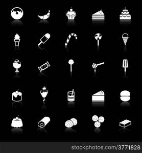Dessert icons with reflect on black background, stock vector
