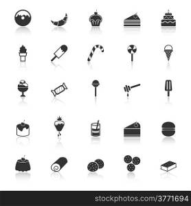 Dessert icons with reflect on white background, stock vector