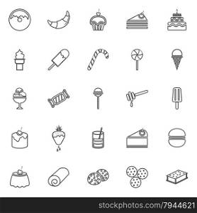 Dessert line icons on white background, stock vector