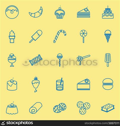 Dessert line icons on yellow background, stock vector