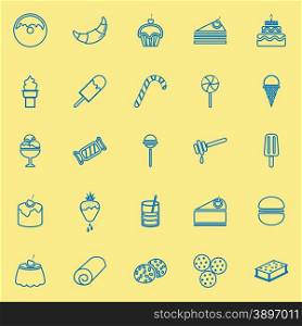 Dessert line icons on yellow background, stock vector