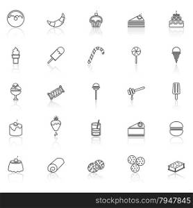 Dessert line icons with reflect on white, stock vector