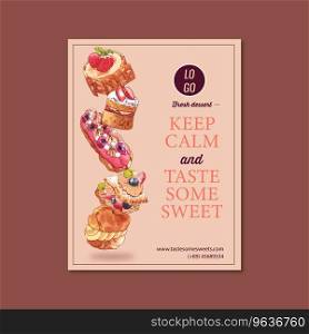 Dessert poster design with choux cream meringue Vector Image