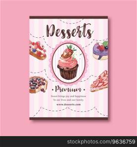 Dessert poster design with cupcake cheesecake Vector Image