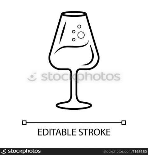Dessert wine glass linear icon. Port wineglass thin line illustration. Party cocktail contour symbol. Bar, restaurant tableware, glassware. Vector isolated outline drawing. Editable stroke