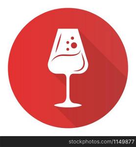Dessert wine glass red flat design long shadow glyph icon. Sweet aperitif drink. Party cocktail. Port wineglass. Bar, restaurant tableware, glassware. Vector silhouette illustration