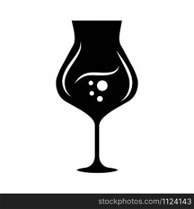 Dessert wine glyph icon. Madeira wineglass. Alcohol beverage with bubbles. Party cocktail. Sweet aperitif drink. Silhouette symbol. Negative space. Vector isolated illustration