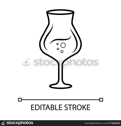 Dessert wine linear icon. Madeira wineglass thin line illustration. Party cocktail contour symbol. Bar, restaurant tableware, glassware. Vector isolated outline drawing. Editable stroke