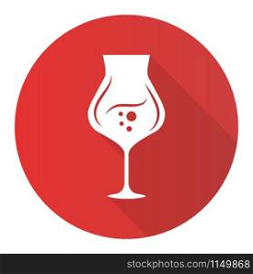 Dessert wine red flat design long shadow glyph icon. Madeira wineglass. Alcohol beverage with bubbles. Party cocktail. Sweet aperitif drink. Tableware, glassware. Vector silhouette illustration