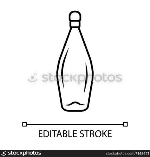 Dessert wine service linear icon. Alcohol beverage thin line illustration. Bottle with cork contour symbol. Sweet aperitif drink. Bar, winery. Vector isolated outline drawing. Editable stroke