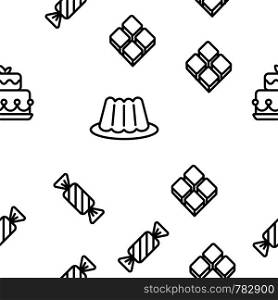 Desserts, Pastry, Sweets Vector Color Icons Seamless Pattern. Tasty Desserts, Delicious Cakes Linear Symbols Pack. Candy Store, Confectionery Shop, Bakery Logo. Cupcakes, Cookies, Pies Illustrations. Desserts, Pastry, Sweets Vector Seamless Pattern