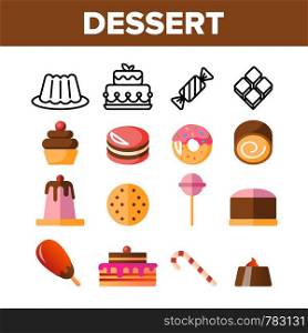 Desserts, Pastry, Sweets Vector Color Icons Set. Tasty Desserts, Delicious Cakes Linear Symbols Pack. Candy Store, Confectionery Shop, Bakery Logo. Cupcakes, Cookies, Pies Isolated Flat Illustrations. Desserts, Pastry, Sweets Vector Color Icons Set