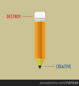 destroy and creative in one pencil, thinking concept, flat style