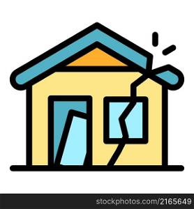 Destroyed house icon. Outline destroyed house vector icon color flat isolated. Destroyed house icon color outline vector