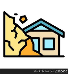 Destroyed rockfall house icon. Outline destroyed rockfall house vector icon color flat isolated. Destroyed rockfall house icon color outline vector