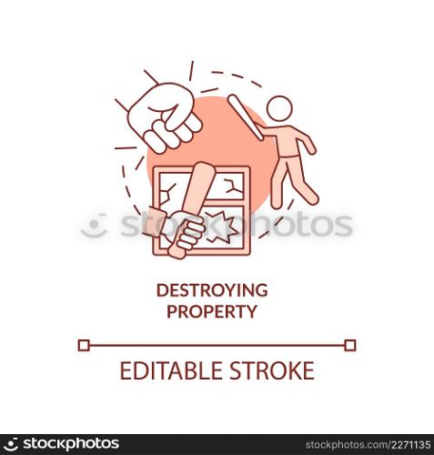 Destroying property terracotta concept icon. Intense anger. Teenager mental issues abstract idea thin line illustration. Isolated outline drawing. Editable stroke. Arial, Myriad Pro-Bold fonts used. Destroying property terracotta concept icon