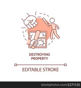 Destroying property terracotta concept icon. Intense anger. Teenager mental issues abstract idea thin line illustration. Isolated outline drawing. Editable stroke. Arial, Myriad Pro-Bold fonts used. Destroying property terracotta concept icon