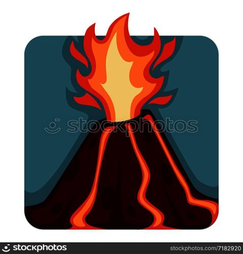 Destructive and unpredictable volcanic eruption with hot streams of lava and fire ejection. Natural disaster caused by torrents of magma from center of Earth isolated square vector illustration.. Destructive and unpredictable volcanic eruption with hot streams of lava