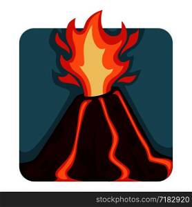 Destructive and unpredictable volcanic eruption with hot streams of lava and fire ejection. Natural disaster caused by torrents of magma from center of Earth isolated square vector illustration.. Destructive and unpredictable volcanic eruption with hot streams of lava