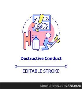 Destructive conduct concept icon. Groups of behaviors. Conduct disorder abstract idea thin line illustration. Isolated outline drawing. Editable stroke. Arial, Myriad Pro-Bold fonts used. Destructive conduct concept icon