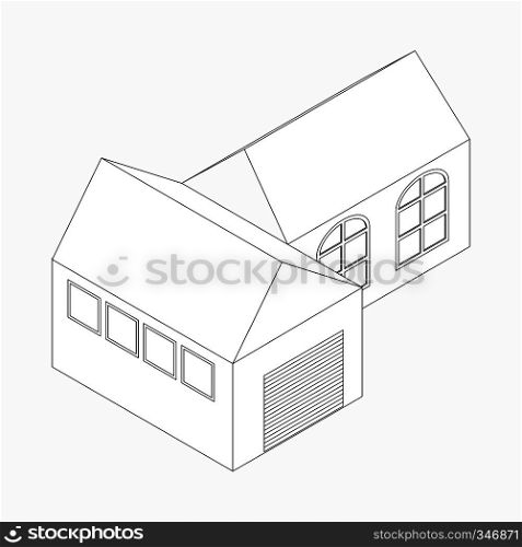 Detached house with garage icon in isometric 3d style isolated on white background. Detached house icon, isometric 3d style