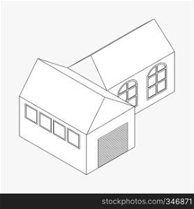 Detached house with garage icon in isometric 3d style isolated on white background. Detached house icon, isometric 3d style