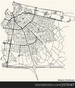 Detai≤d navigation black li≠s urban street roads map  of the STRATUM DISTRICT of the Dutch®ional caπtal city Eindhoven, Netherlands on v∫a≥bei≥background