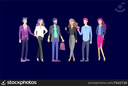 Detailed character business men and women, working people. Business team Lifestyle, stylish clothes style. People with gadgets, backpacks and books, teamwork concept. Flat design people characters.. Detailed character business men and women, working people. Business team Lifestyle, stylish clothes style. People with gadgets, backpacks and books, teamwork concept.