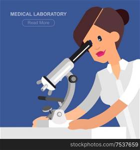 detailed character men woman scientis, laboratory technician looking through a microscope. Selfie shots family and couples vector