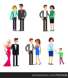 Detailed character people family, parents with kids, couple, family with children, gay family. Vector family character. Illustration family people isolated on white background. parents with kids, couple, family and children