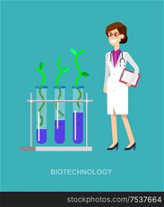 detailed character woman scientis, laboratory technician, Biotechnology icons concept. detailed character woman scientis