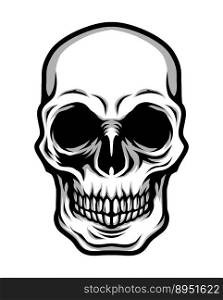 Detailed classic skull head black and white vector image