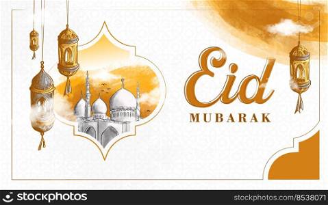 Detailed Hand drawn Sketch of Eid Mubarak Background