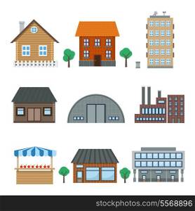 Detailed houses and building icons set isolated on white vector illustration