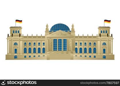 Detailed illustration of Berlin&rsquo;s parliament, Reichstag. Isolated and grouped objects over white background.