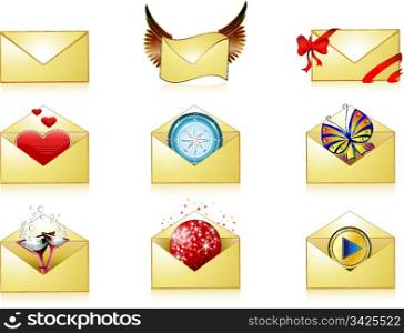 Detailed mail icon set with reflections, vector illustration