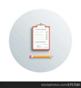 Detailed modern app icon of clipboard and pencil business concept on white background. Office and business work elements