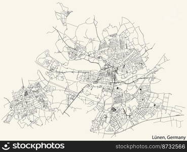 Detailed navigation black lines urban street roads map of the German ...